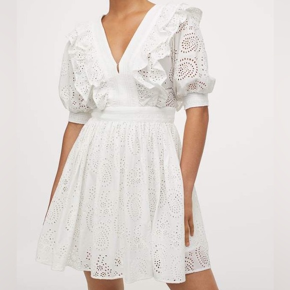 H&M White Eyelet Embroidered Broderie Mini Dress L (item #A19) - Picture 1 of 6